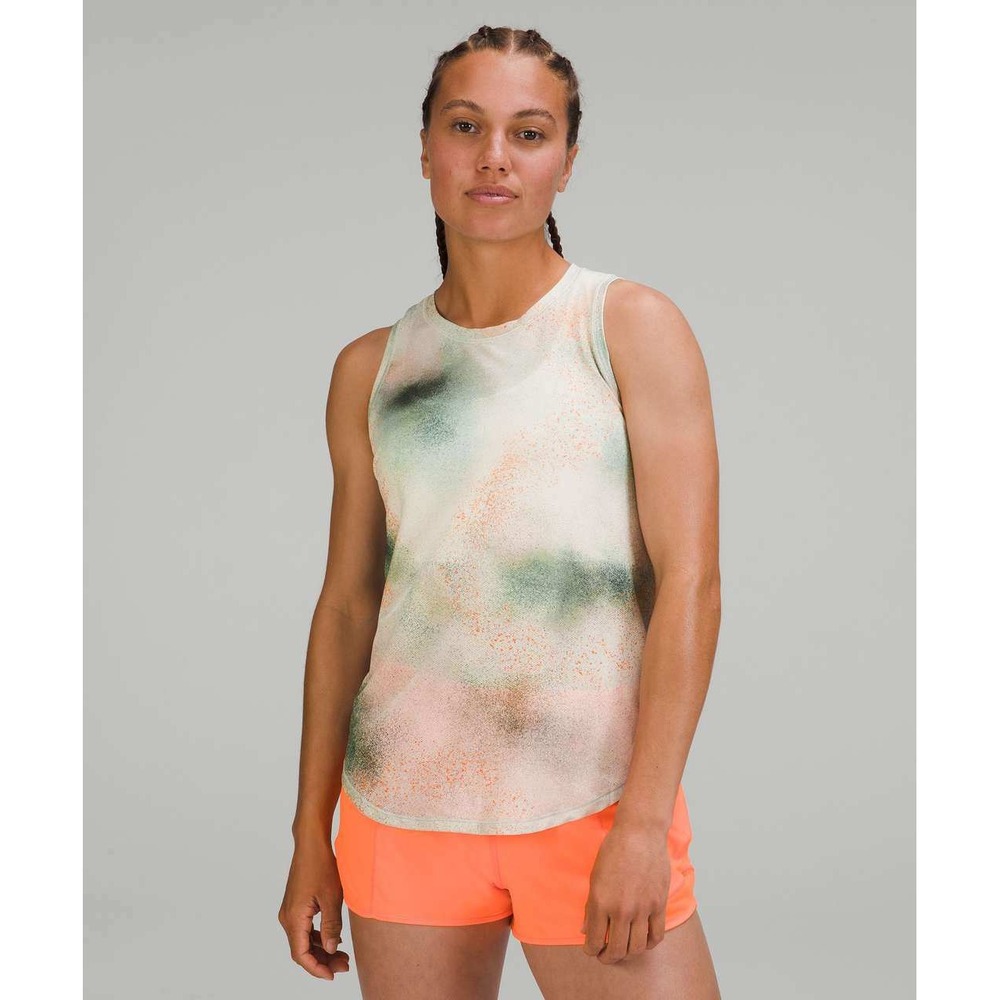Lululemon High Neck Running and Training Tank Top Spray Camo Silver Blue Multi S